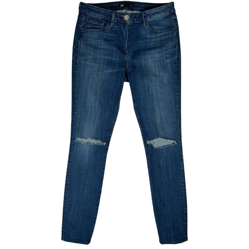3x1‎ Skinny Jeans Women's Size 28 Mid Rise Dark Wash Ripped Knee Slash Stretch